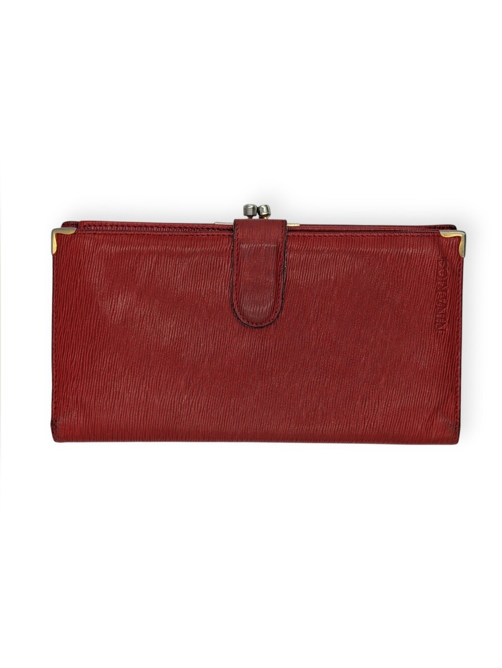 Nina Ricci Wallet Red Embossed Leather Bifold Kiss Lock Clutch Italy Vintage